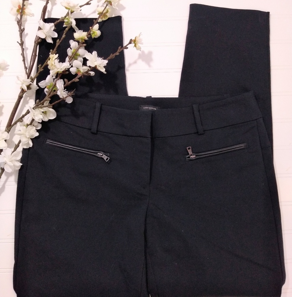 Ann Taylor Black Skinny Crops w Leather Trim